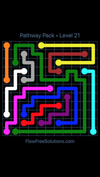 Solution and Answer to the Puzzle for Flow Free Pathway Pack Level 21