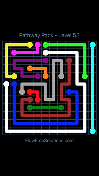 Solution and Answer to the Puzzle for Flow Free Pathway Pack Level 58