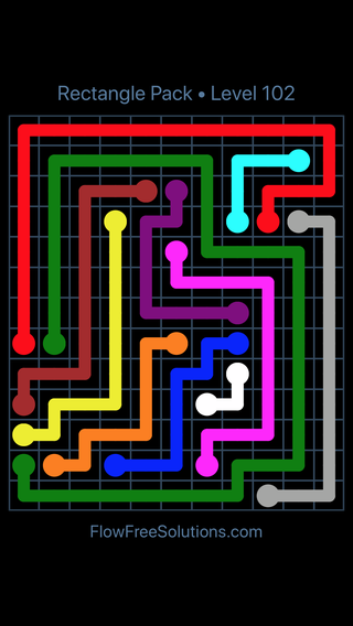 Solution and Answer to the Puzzle for Flow Free Rectangle Pack Level 102