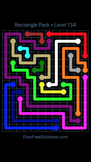 Solution and Answer to the Puzzle for Flow Free Rectangle Pack Level 134
