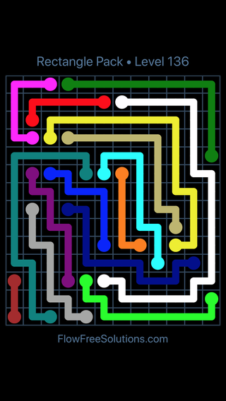 Solution and Answer to the Puzzle for Flow Free Rectangle Pack Level 136