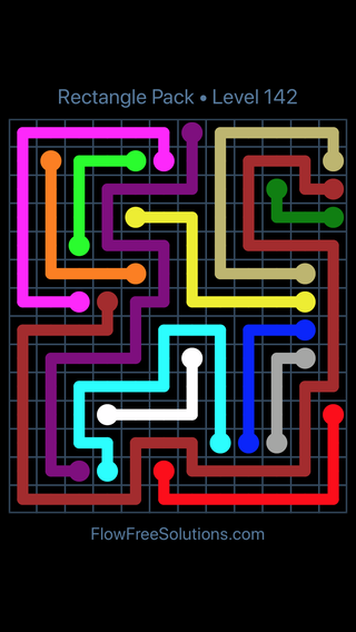 Solution and Answer to the Puzzle for Flow Free Rectangle Pack Level 142