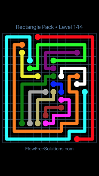Solution and Answer to the Puzzle for Flow Free Rectangle Pack Level 144