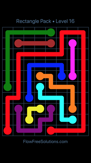 Solution and Answer to the Puzzle for Flow Free Rectangle Pack Level 16