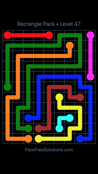Solution and Answer to the Puzzle for Flow Free Rectangle Pack Level 47