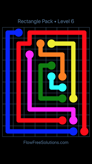 Solution and Answer to the Puzzle for Flow Free Rectangle Pack Level 6