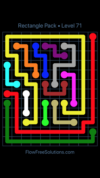 Solution and Answer to the Puzzle for Flow Free Rectangle Pack Level 71