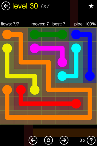 Solution and Answer to the Puzzle for Flow Regular Pack Set 7x7 Level 30