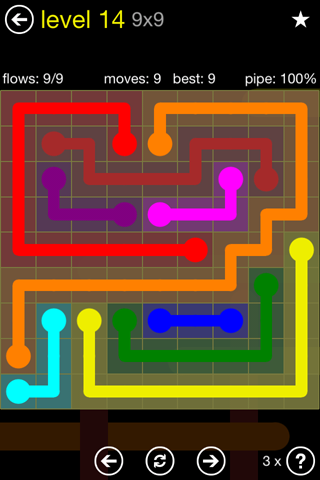 Solution and Answer to the Puzzle for Flow Regular Pack Set 9x9 Level 14