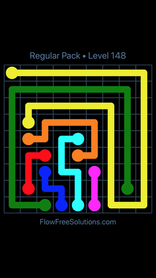 Solution and Answer to the Puzzle for Flow Free Regular Pack Level 28