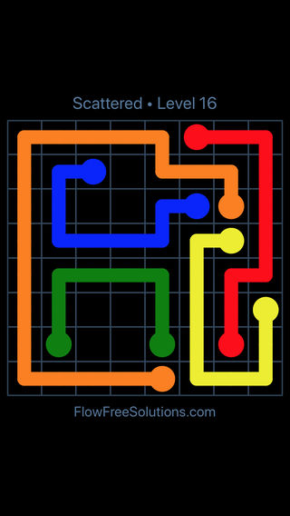 Solution and Answer to the Puzzle for Flow Free Scattered Pack Level 16