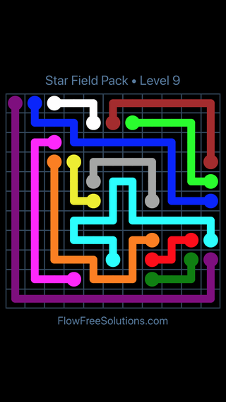 Solution and Answer to the Puzzle for Flow Free Star Field Pack 11 X 11 Level 9