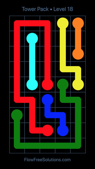 Solution and Answer to the Puzzle for Flow Free Tower Pack Level 18