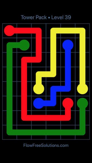 Solution and Answer to the Puzzle for Flow Free Tower Pack Level 39