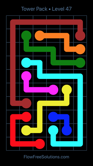 Solution and Answer to the Puzzle for Flow Free Tower Pack Level 47