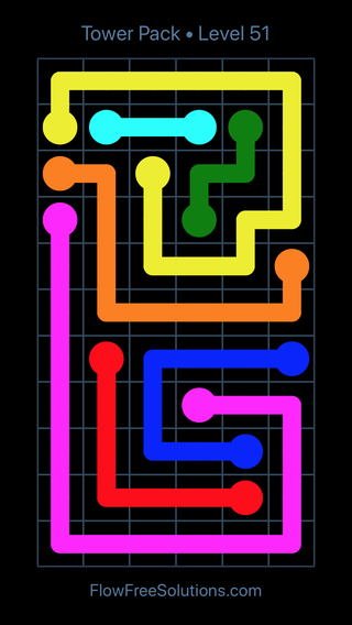 Solution and Answer to the Puzzle for Flow Free Tower Pack Level 51