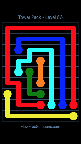 Solution and Answer to the Puzzle for Flow Free Tower Pack Level 66