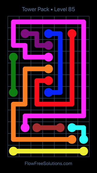 Solution and Answer to the Puzzle for Flow Free Tower Pack Level 85