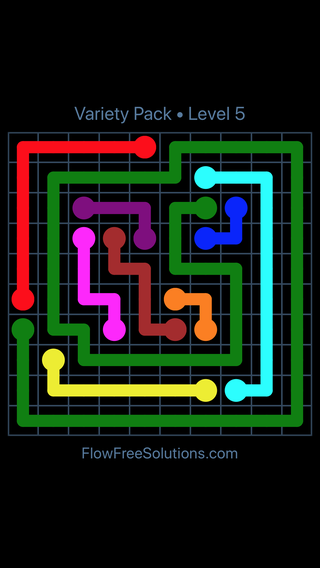 Solution and Answer to the Puzzle for Flow Free Variety Pack Level 5