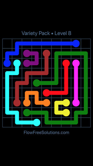 Solution and Answer to the Puzzle for Flow Free Variety Pack Level 8