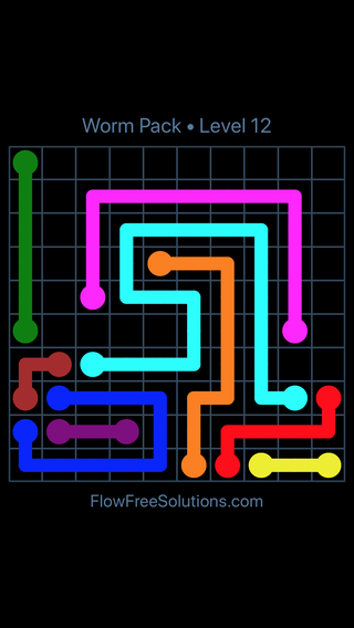 Solution and Answer to the Puzzle for Flow Free Worm Pack Level 12