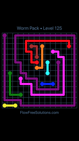 Solution and Answer to the Puzzle for Flow Free Worm Pack Level 125