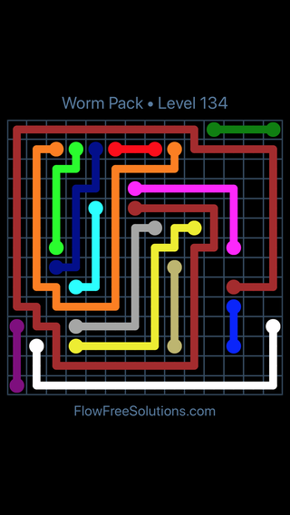 Solution and Answer to the Puzzle for Flow Free Worm Pack Level 134