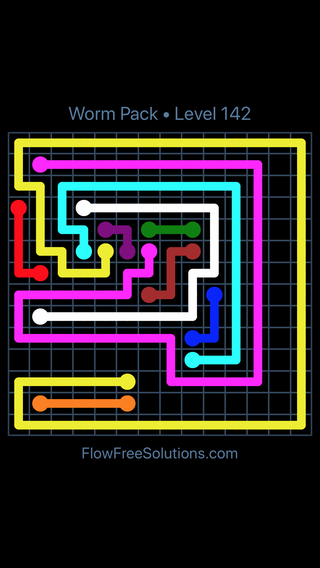 Flow Free Worm Pack Level 142 Puzzle Solution and Answer - Flow