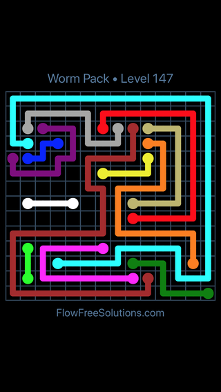 Solution and Answer to the Puzzle for Flow Free Worm Pack Level 147