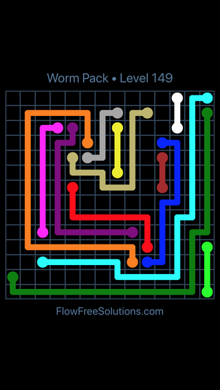 Solution and Answer to the Puzzle for Flow Free Worm Pack Level 149