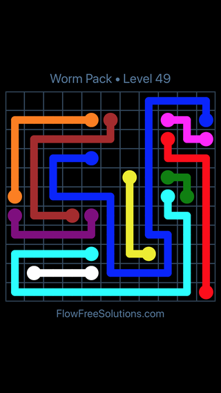 Solution and Answer to the Puzzle for Flow Free Worm Pack Level 49