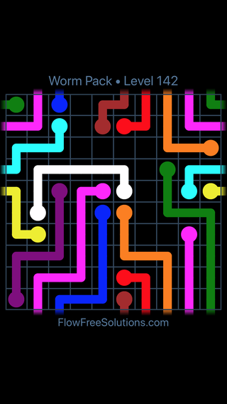 Flow Free: Warps Worm Pack Level 142 Puzzle Solution and Answer